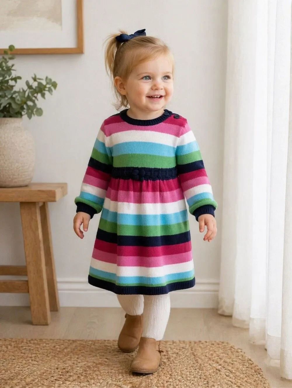 Baby Gap 6-12 Month Pink Blue Stripped Dress Green White